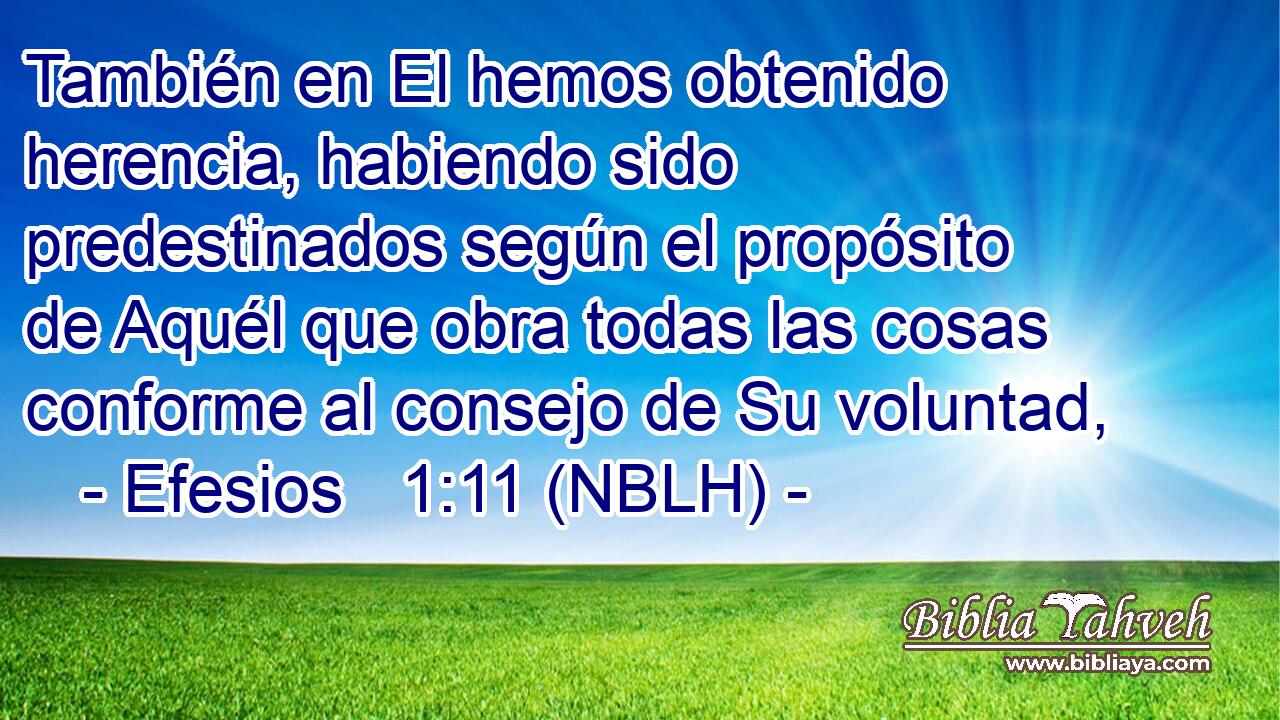  También en El hemos obtenido herencia, habiendo sido predestinados según el propósito de Aquél que obra todas las cosas conforme al consejo de Su voluntad, 