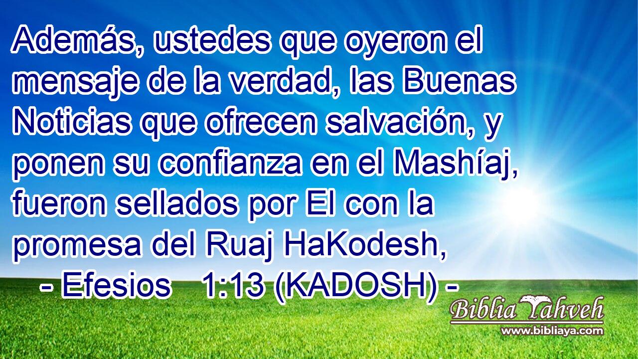  Además, ustedes que oyeron el mensaje de la verdad, las Buenas Noticias que ofrecen salvación, y ponen su confianza en el Mashíaj, fueron sellados por El con la promesa del Ruaj HaKodesh, 