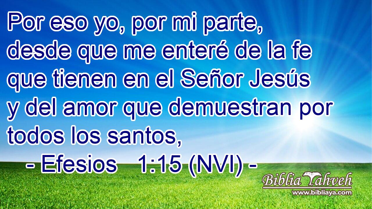  Por eso yo, por mi parte, desde que me enteré de la fe que tienen en el Señor Jesús y del amor que demuestran por todos los santos, 