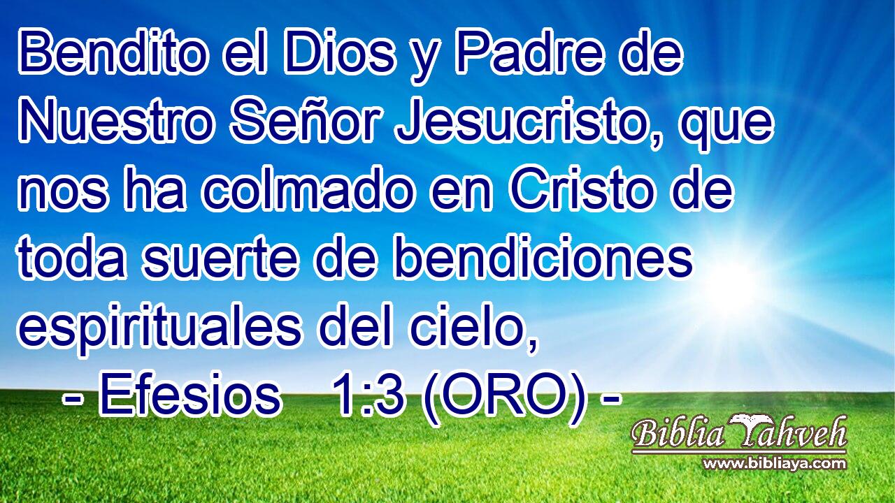  Bendito el Dios y Padre de Nuestro Señor Jesucristo, que nos ha colmado en Cristo de toda suerte de bendiciones espirituales del cielo, 