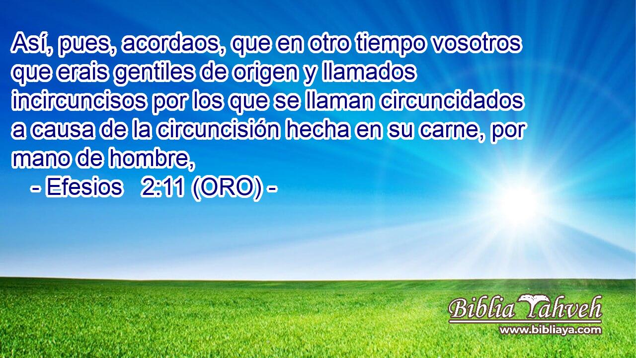  Así, pues, acordaos, que en otro tiempo vosotros que erais gentiles de origen y llamados incircuncisos por los que se llaman circuncidados a causa de la circuncisión hecha en su carne, por mano de hombre, 
