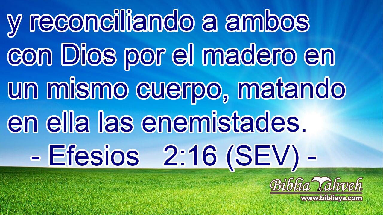 y reconciliando a ambos con Dios por el madero en un mismo cuerpo, matando en ella las enemistades.