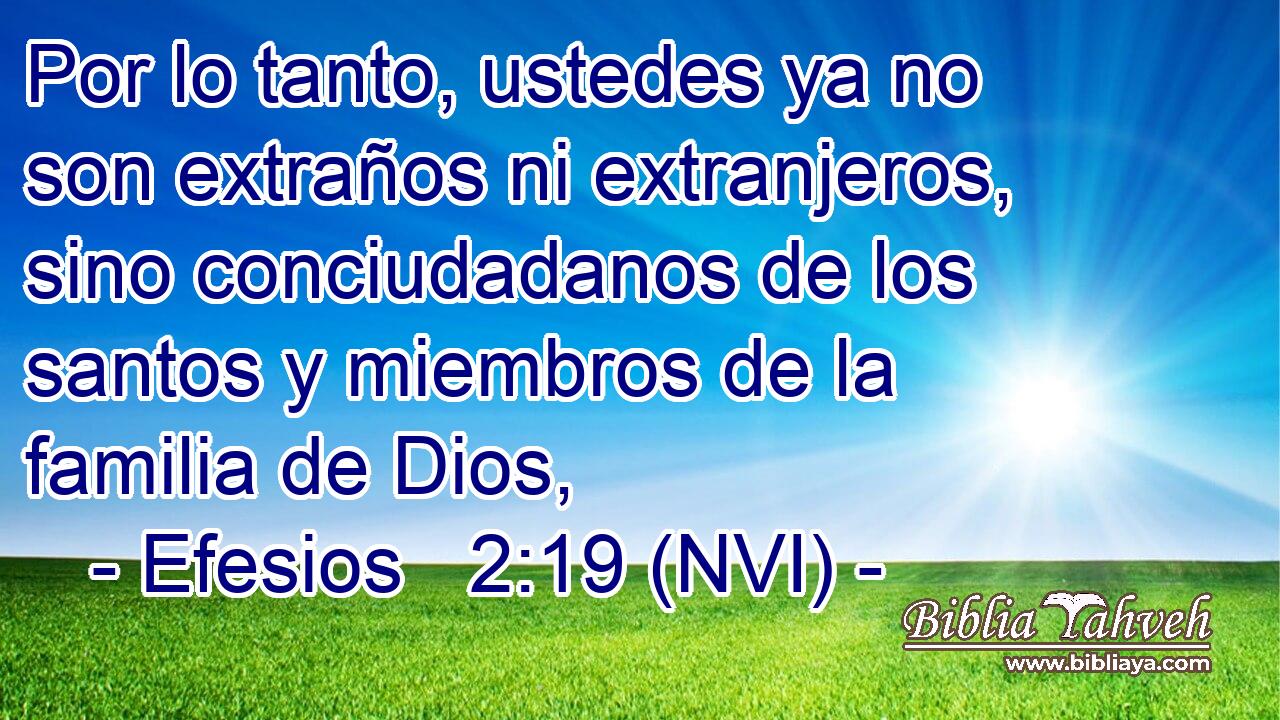  Por lo tanto, ustedes ya no son extraños ni extranjeros, sino conciudadanos de los santos y miembros de la familia de Dios, 