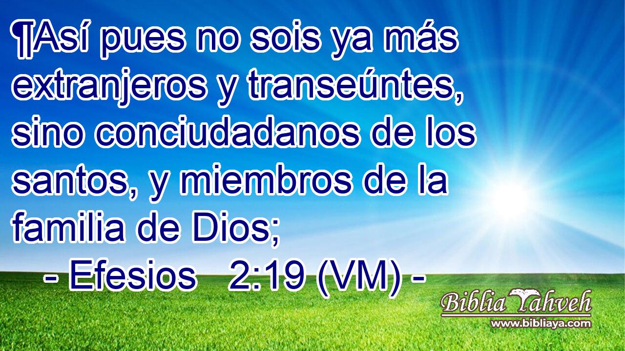  ¶Así pues no sois ya más extranjeros y transeúntes, sino conciudadanos de los santos, y miembros de la familia de Dios; 
