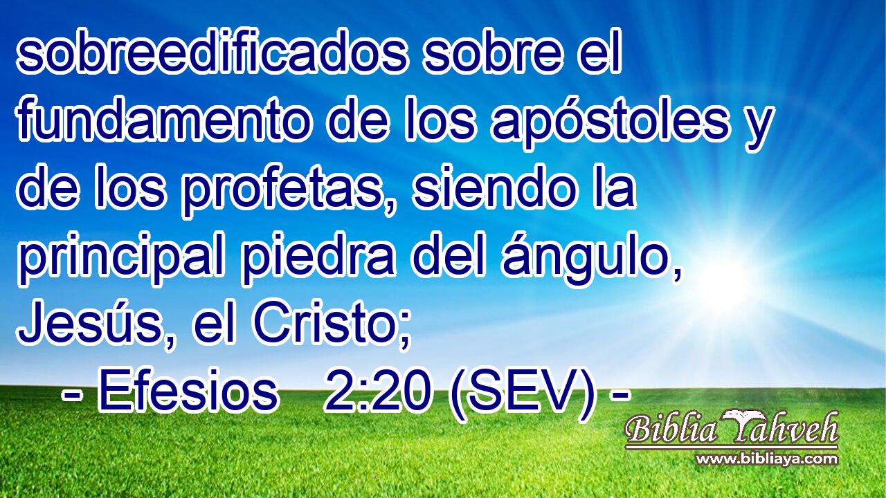sobreedificados sobre el fundamento de los apóstoles y de los profetas, siendo la principal piedra del ángulo, Jesús, el Cristo;