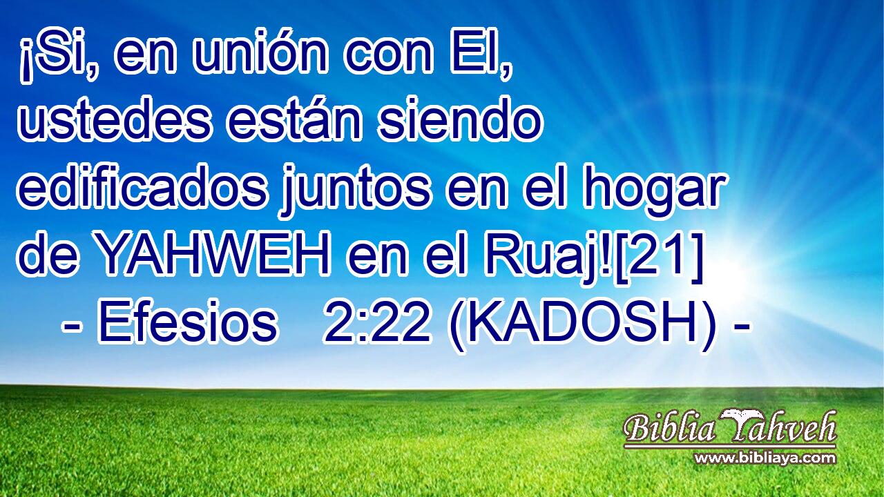 ¡Si, en unión con El, ustedes están siendo edificados juntos en el hogar de YAHWEH en el Ruaj![21] 