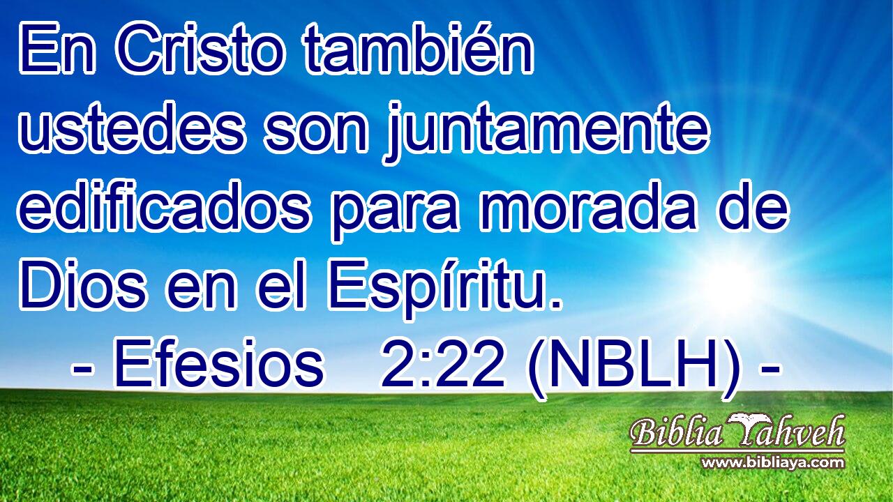  En Cristo también ustedes son juntamente edificados para morada de Dios en el Espíritu. 