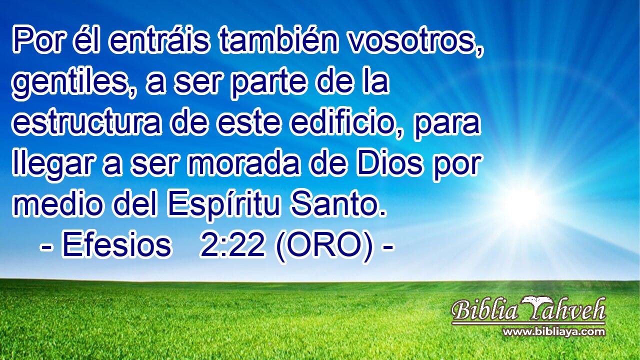  Por él entráis también vosotros, gentiles, a ser parte de la estructura de este edificio, para llegar a ser morada de Dios por medio del Espíritu Santo. 