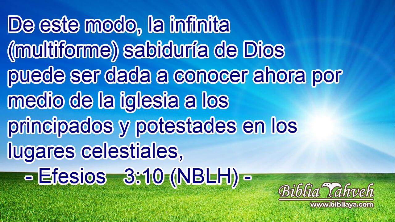  De este modo, la infinita (multiforme) sabiduría de Dios puede ser dada a conocer ahora por medio de la iglesia a los principados y potestades en los lugares celestiales, 
