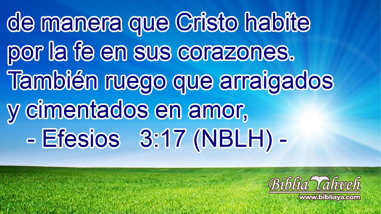  de manera que Cristo habite por la fe en sus corazones. También ruego que arraigados y cimentados en amor, 