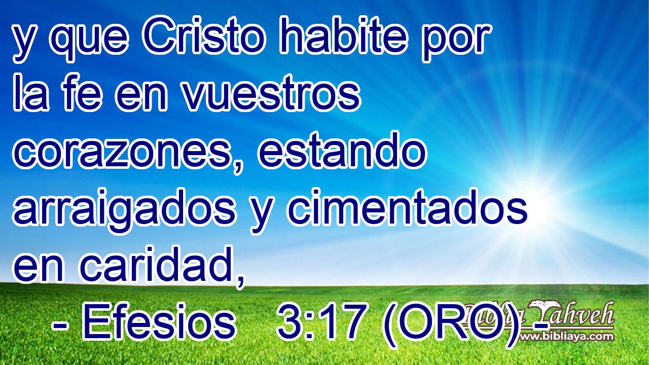  y que Cristo habite por la fe en vuestros corazones, estando arraigados y cimentados en caridad, 