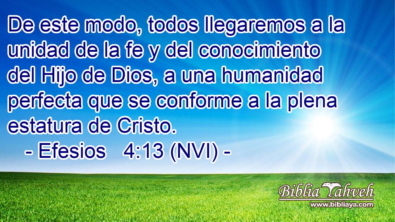  De este modo, todos llegaremos a la unidad de la fe y del conocimiento del Hijo de Dios, a una humanidad perfecta que se conforme a la plena estatura de Cristo. 