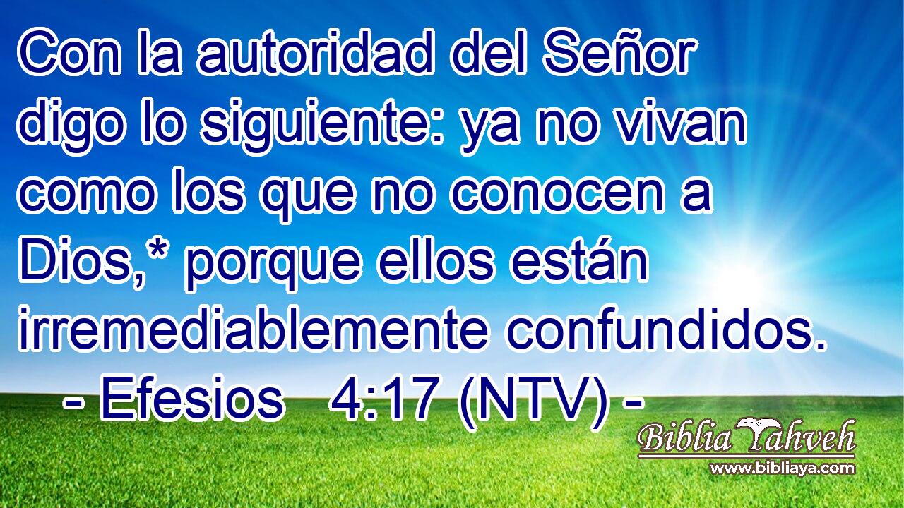 Con la autoridad del Señor digo lo siguiente: ya no vivan como los que no conocen a Dios,* porque ellos están irremediablemente confundidos.