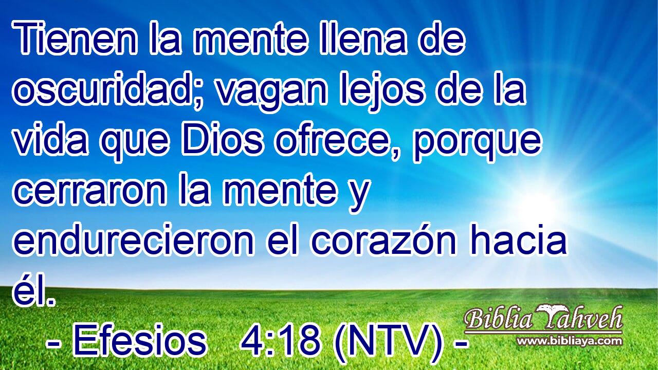 Tienen la mente llena de oscuridad; vagan lejos de la vida que Dios ofrece, porque cerraron la mente y endurecieron el corazón hacia él.