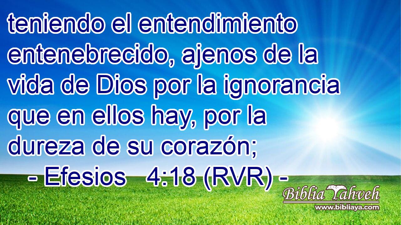 teniendo el entendimiento entenebrecido, ajenos de la vida de Dios por la ignorancia que en ellos hay, por la dureza de su corazón;