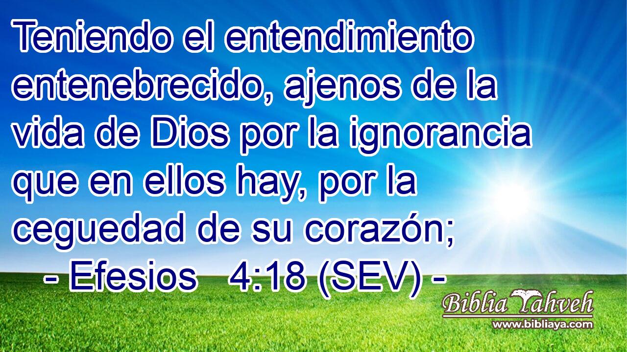 Teniendo el entendimiento entenebrecido, ajenos de la vida de Dios por la ignorancia que en ellos hay, por la ceguedad de su corazón;