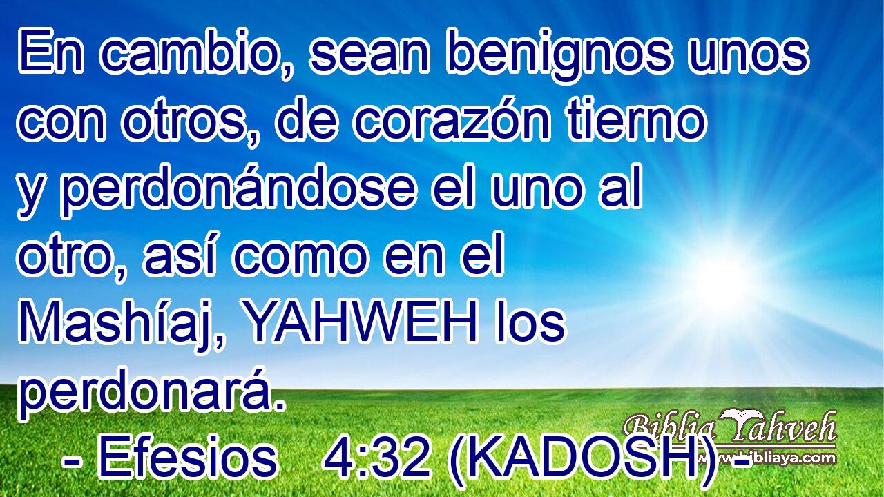  En cambio, sean benignos unos con otros, de corazón tierno y perdonándose el uno al otro, así como en el Mashíaj, YAHWEH los perdonará. 