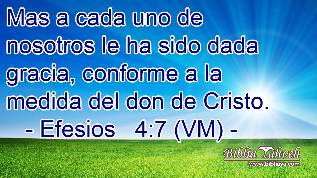  Mas a cada uno de nosotros le ha sido dada gracia, conforme a la medida del don de Cristo. 