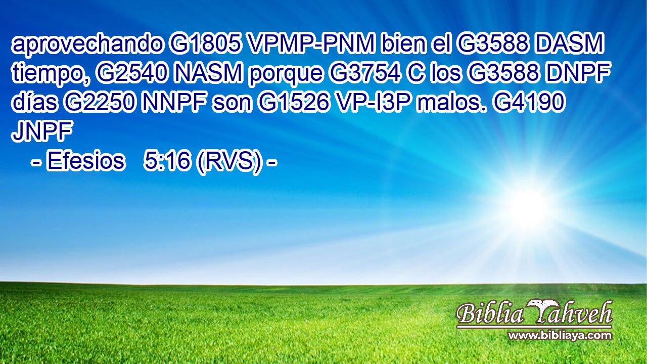 aprovechando G1805 VPMP-PNM bien el G3588 DASM tiempo, G2540 NASM porque G3754 C los G3588 DNPF días G2250 NNPF son G1526 VP-I3P malos. G4190 JNPF 