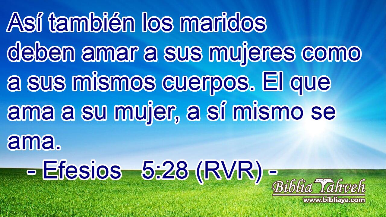 Así también los maridos deben amar a sus mujeres como a sus mismos cuerpos. El que ama a su mujer, a sí mismo se ama.