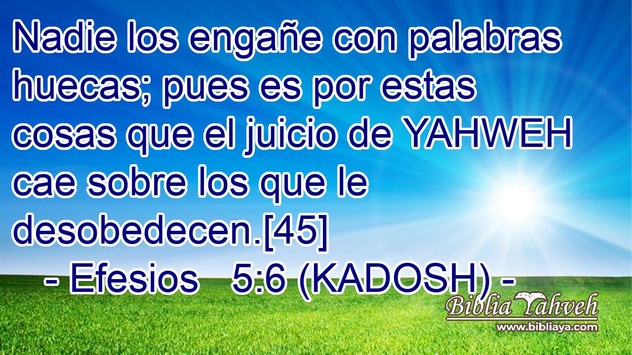  Nadie los engañe con palabras huecas; pues es por estas cosas que el juicio de YAHWEH cae sobre los que le desobedecen.[45] 