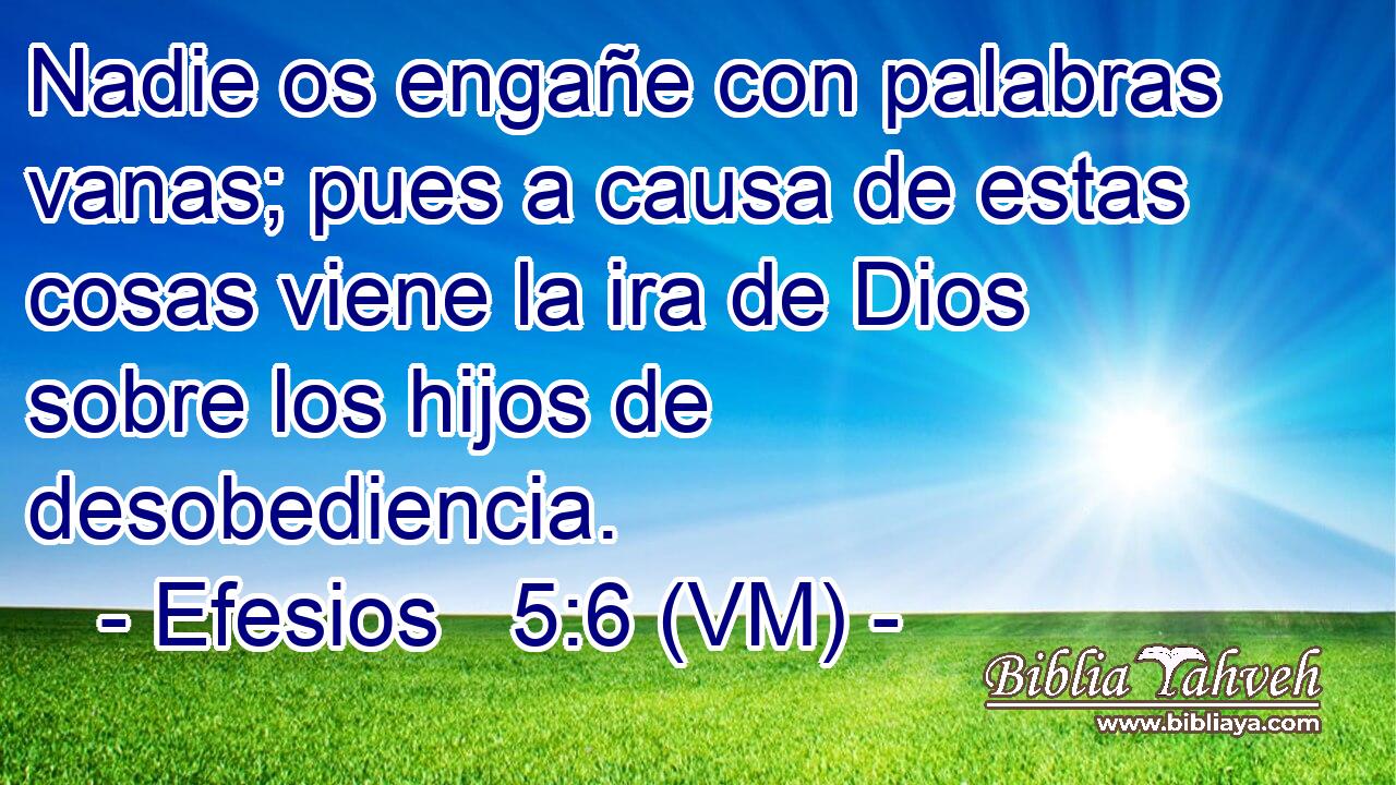  Nadie os engañe con palabras vanas; pues a causa de estas cosas viene la ira de Dios sobre los hijos de desobediencia. 