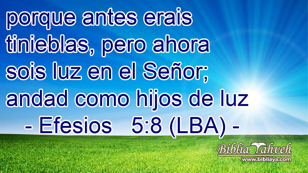 porque antes erais tinieblas, pero ahora sois luz en el Señor; andad como hijos de luz