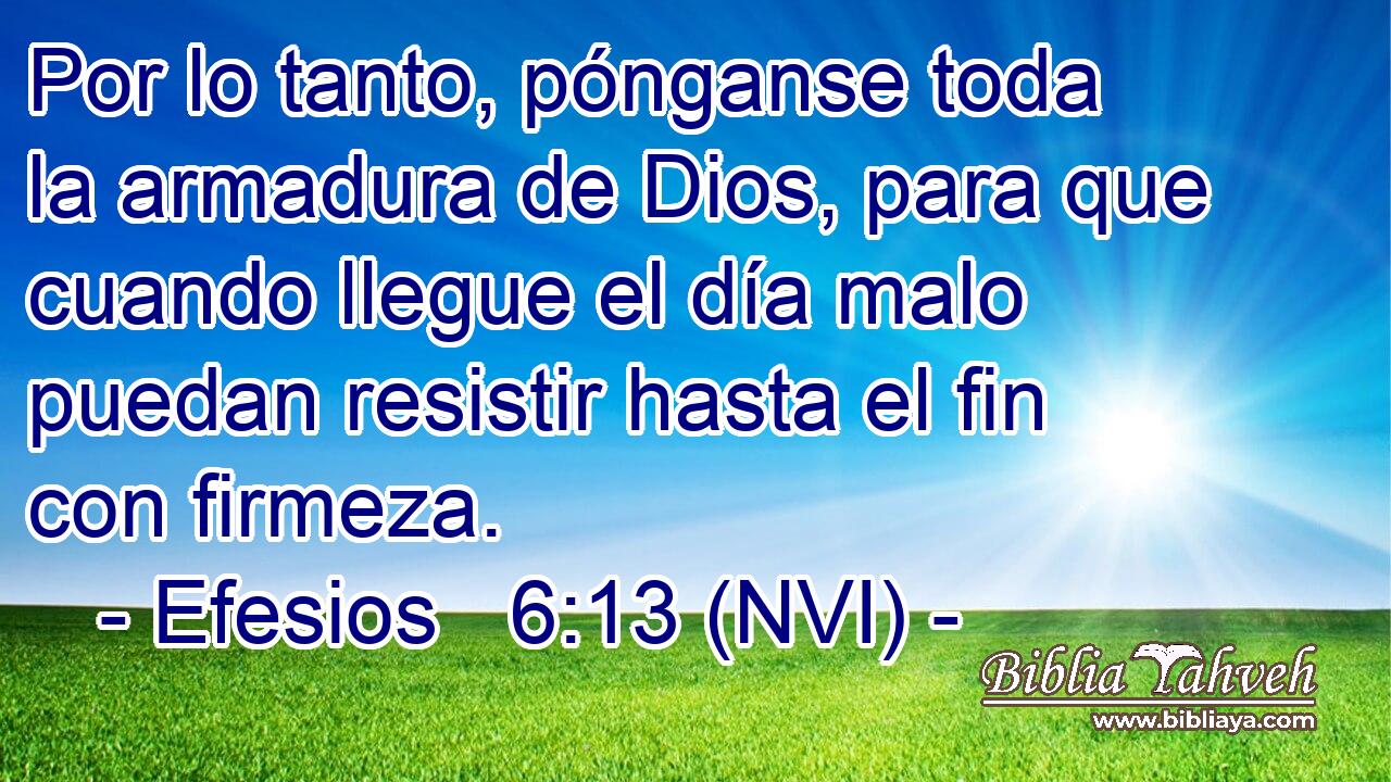  Por lo tanto, pónganse toda la armadura de Dios, para que cuando llegue el día malo puedan resistir hasta el fin con firmeza. 