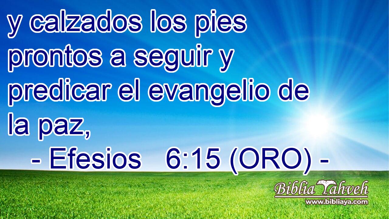  y calzados los pies prontos a seguir y predicar el evangelio de la paz, 