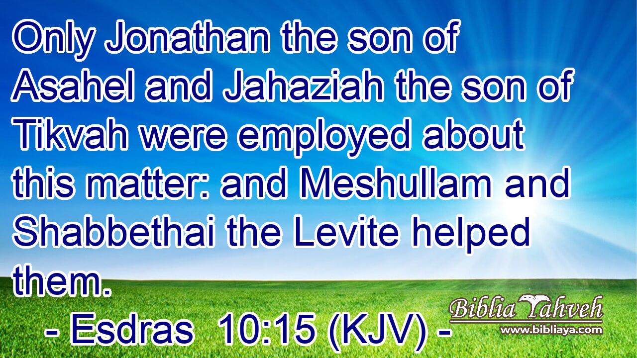 Only Jonathan the son of Asahel and Jahaziah the son of Tikvah were employed about this matter: and Meshullam and Shabbethai the Levite helped them.