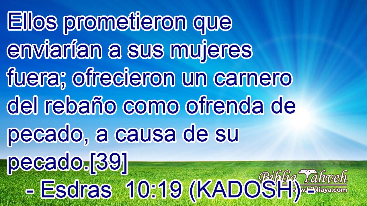  Ellos prometieron que enviarían a sus mujeres fuera; ofrecieron un carnero del rebaño como ofrenda de pecado, a causa de su pecado.[39] 