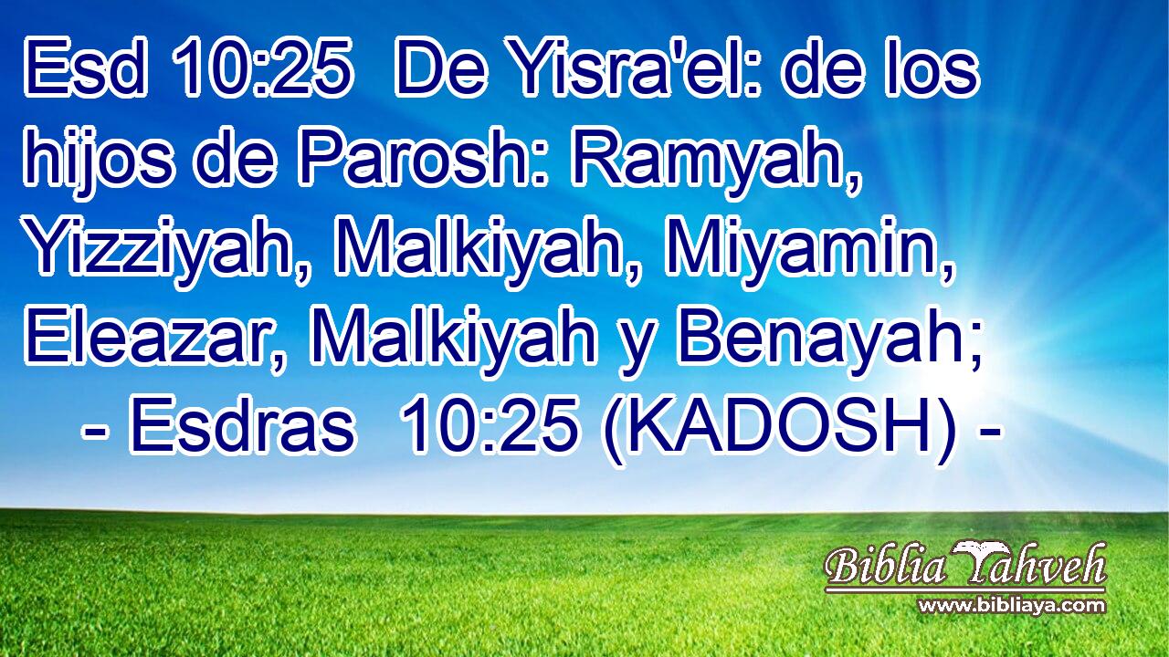  De Yisra'el: de los hijos de Parosh: Ramyah, Yizziyah, Malkiyah, Miyamin, Eleazar, Malkiyah y Benayah; 