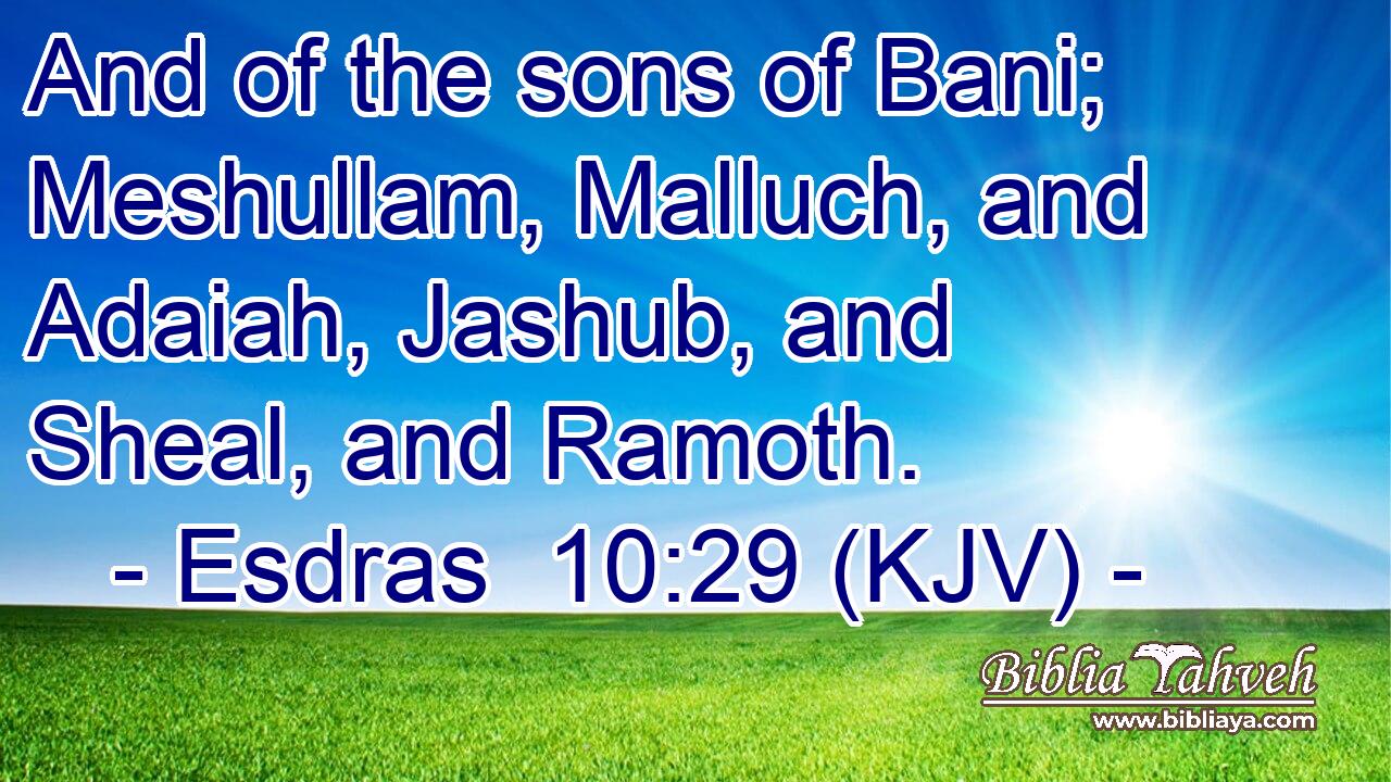 And of the sons of Bani; Meshullam, Malluch, and Adaiah, Jashub, and Sheal, and Ramoth.