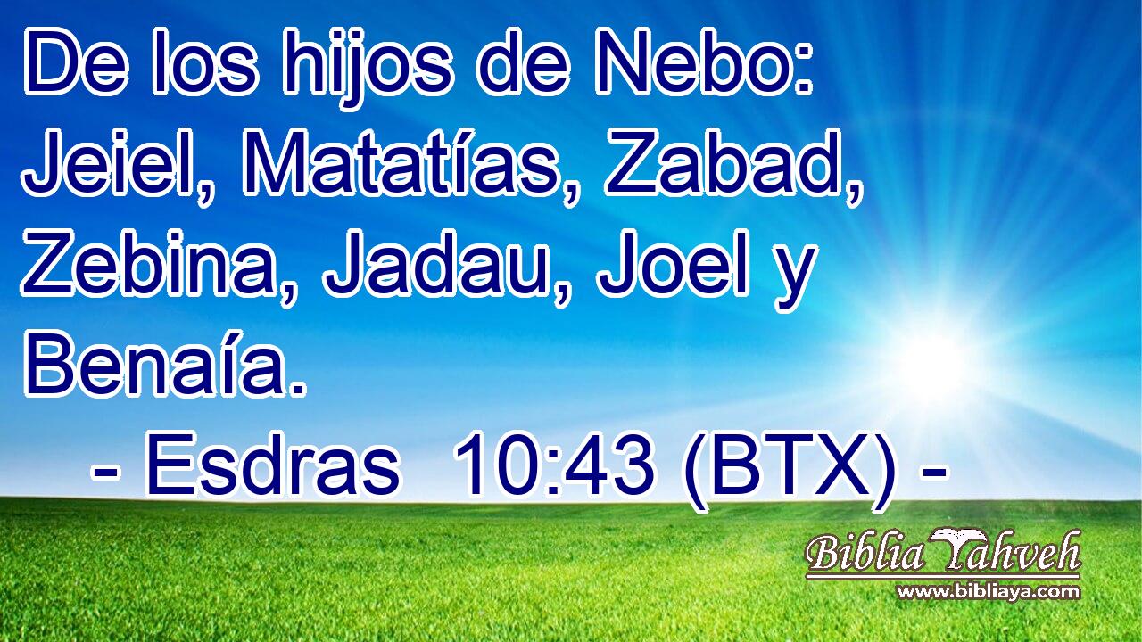 De los hijos de Nebo: Jeiel, Matatías, Zabad, Zebina, Jadau, Joel y Benaía.