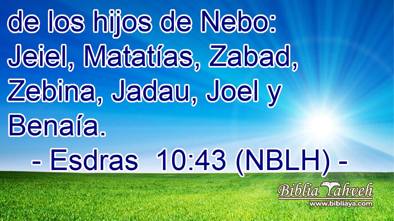  de los hijos de Nebo: Jeiel, Matatías, Zabad, Zebina, Jadau, Joel y Benaía. 