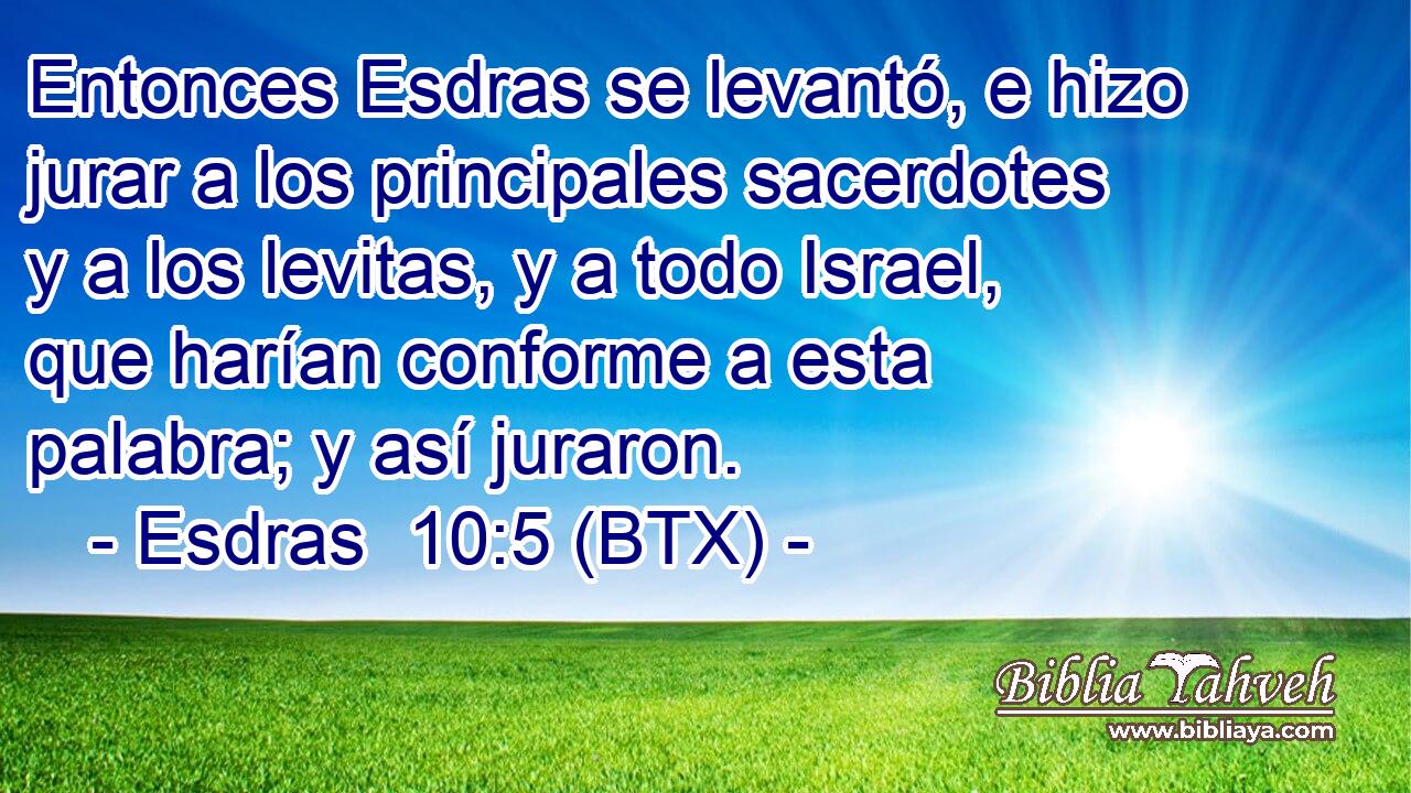 Entonces Esdras se levantó, e hizo jurar a los principales sacerdotes y a los levitas, y a todo Israel, que harían conforme a esta palabra; y así juraron.