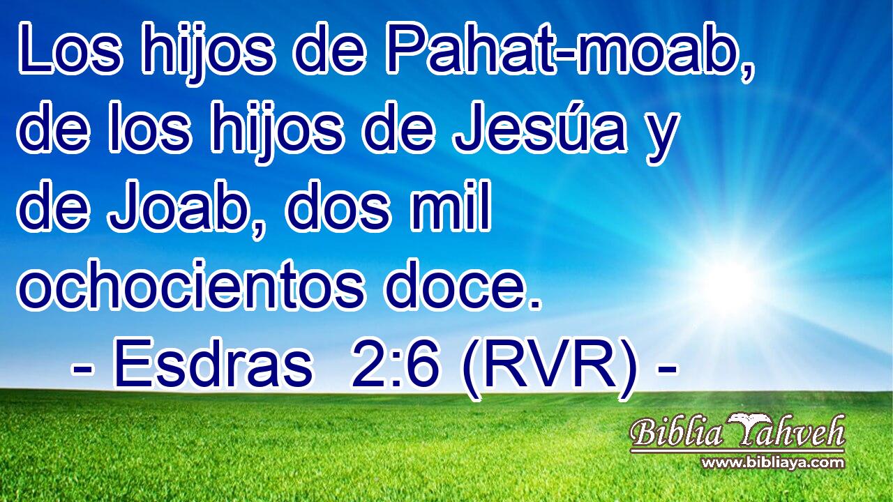 Los hijos de Pahat-moab, de los hijos de Jesúa y de Joab, dos mil ochocientos doce.
