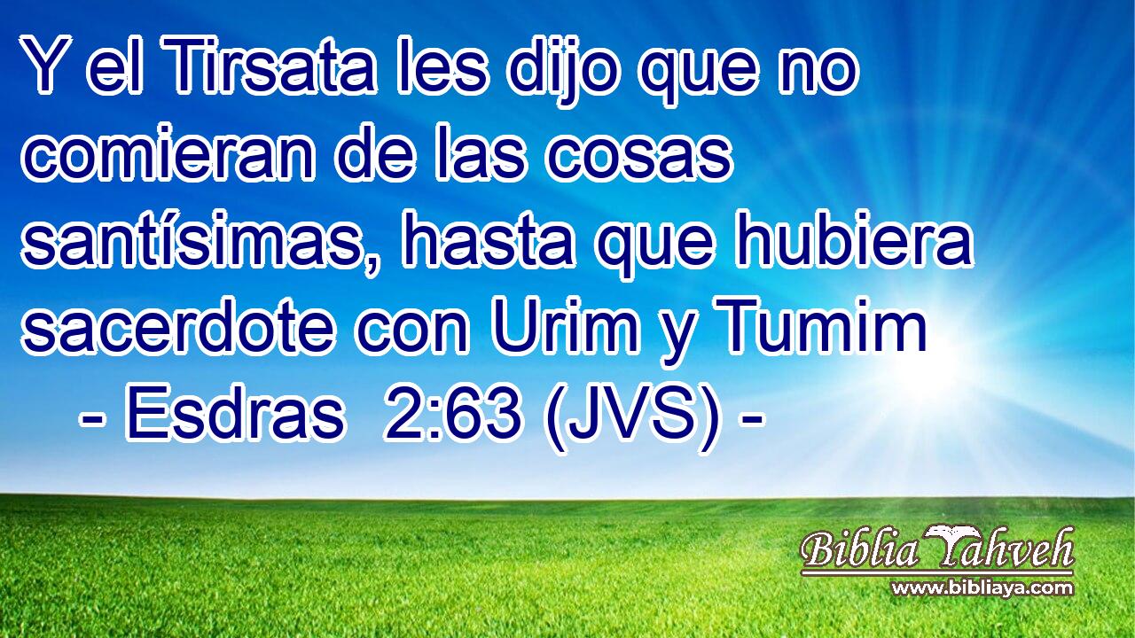 Y el Tirsata les dijo que no comieran de las cosas santísimas, hasta que hubiera sacerdote con Urim y Tumim