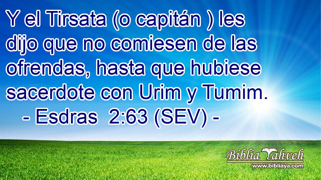 Y el Tirsata (o capitán ) les dijo que no comiesen de las ofrendas, hasta que hubiese sacerdote con Urim y Tumim.