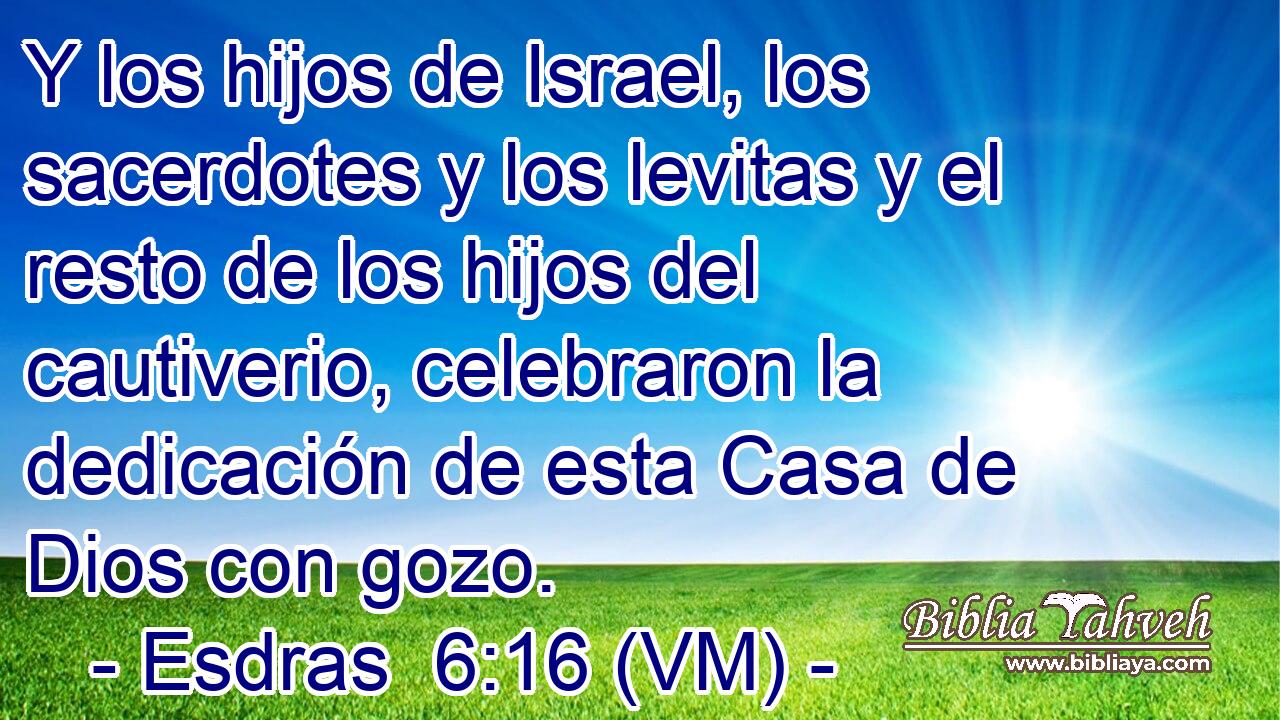  Y los hijos de Israel, los sacerdotes y los levitas y el resto de los hijos del cautiverio, celebraron la dedicación de esta Casa de Dios con gozo. 