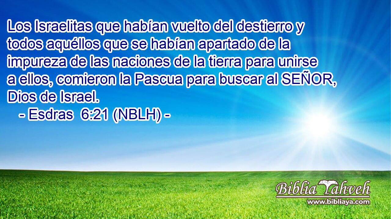  Los Israelitas que habían vuelto del destierro y todos aquéllos que se habían apartado de la impureza de las naciones de la tierra para unirse a ellos, comieron la Pascua para buscar al SEÑOR, Dios de Israel. 
