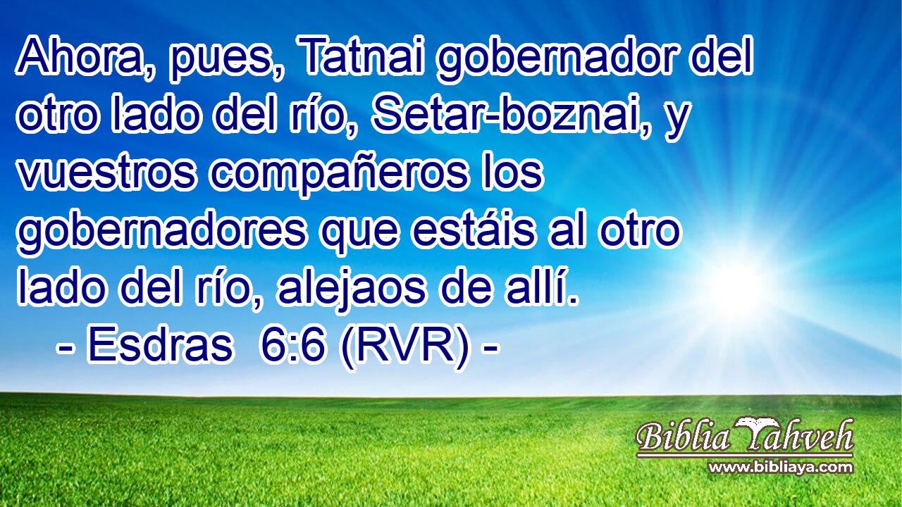 Ahora, pues, Tatnai gobernador del otro lado del río, Setar-boznai, y vuestros compañeros los gobernadores que estáis al otro lado del río, alejaos de allí.