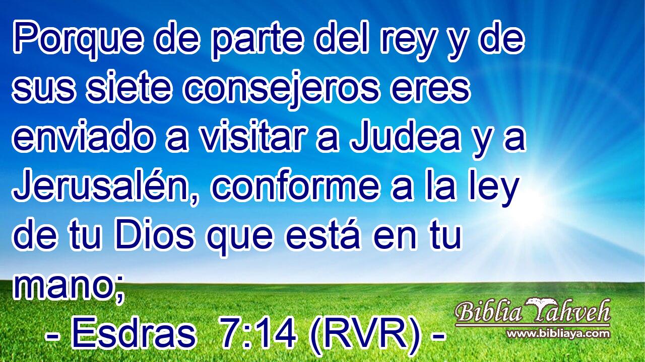 Porque de parte del rey y de sus siete consejeros eres enviado a visitar a Judea y a Jerusalén, conforme a la ley de tu Dios que está en tu mano;