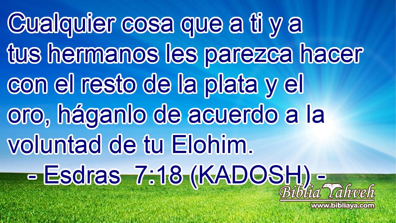  Cualquier cosa que a ti y a tus hermanos les parezca hacer con el resto de la plata y el oro, háganlo de acuerdo a la voluntad de tu Elohim. 