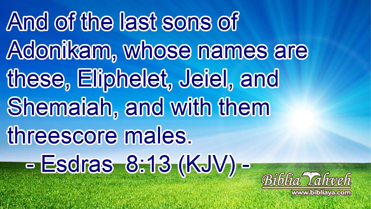 And of the last sons of Adonikam, whose names are these, Eliphelet, Jeiel, and Shemaiah, and with them threescore males.