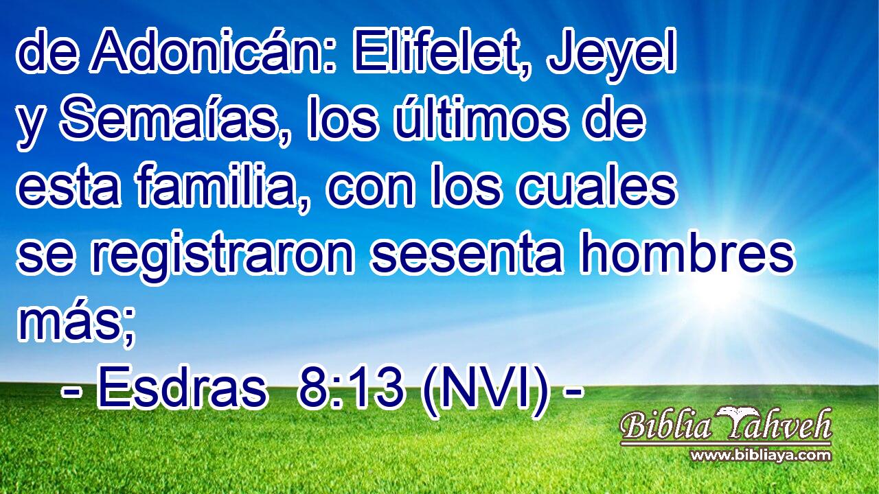  de Adonicán: Elifelet, Jeyel y Semaías, los últimos de esta familia, con los cuales se registraron sesenta hombres más; 