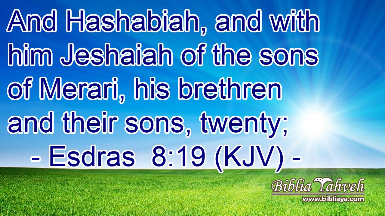 And Hashabiah, and with him Jeshaiah of the sons of Merari, his brethren and their sons, twenty;
