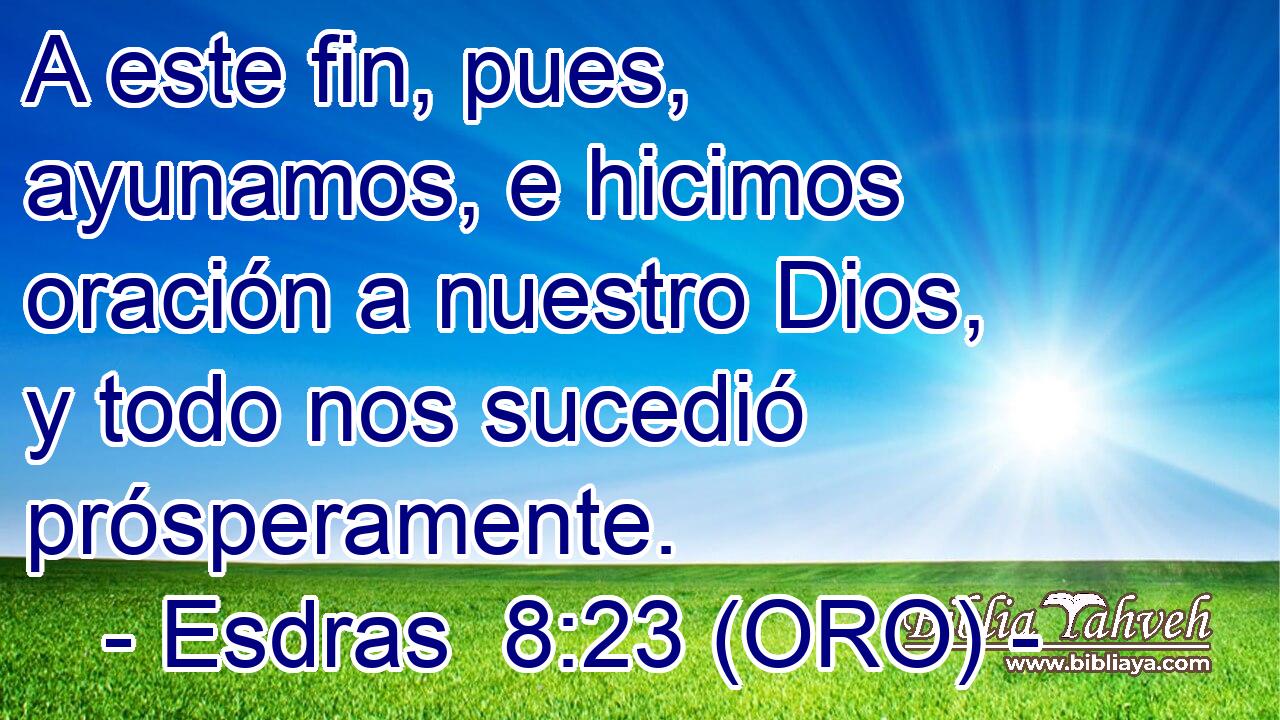  A este fin, pues, ayunamos, e hicimos oración a nuestro Dios, y todo nos sucedió prósperamente. 