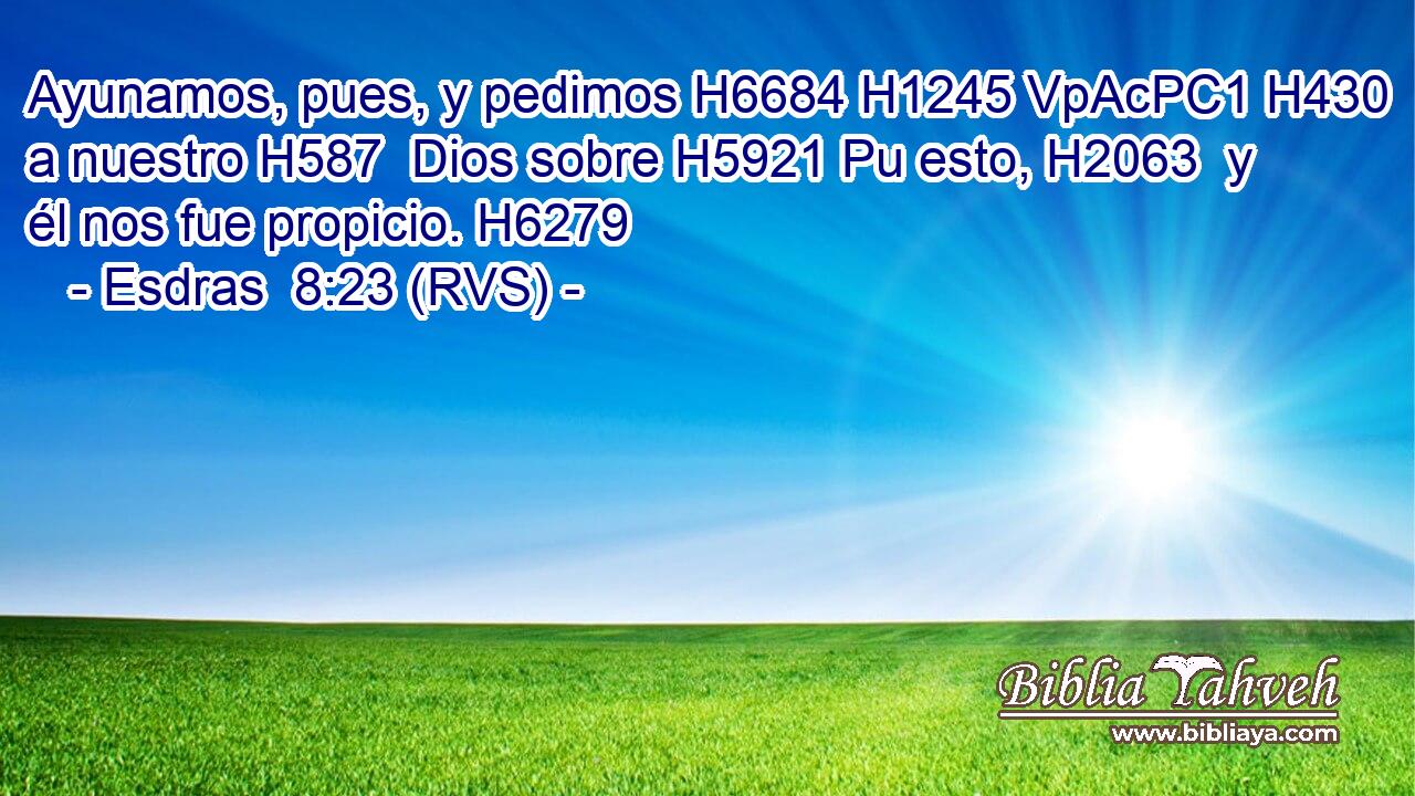 Ayunamos, pues, y pedimos H6684 H1245 VpAcPC1 H430 a nuestro H587  Dios sobre H5921 Pu esto, H2063  y él nos fue propicio. H6279  