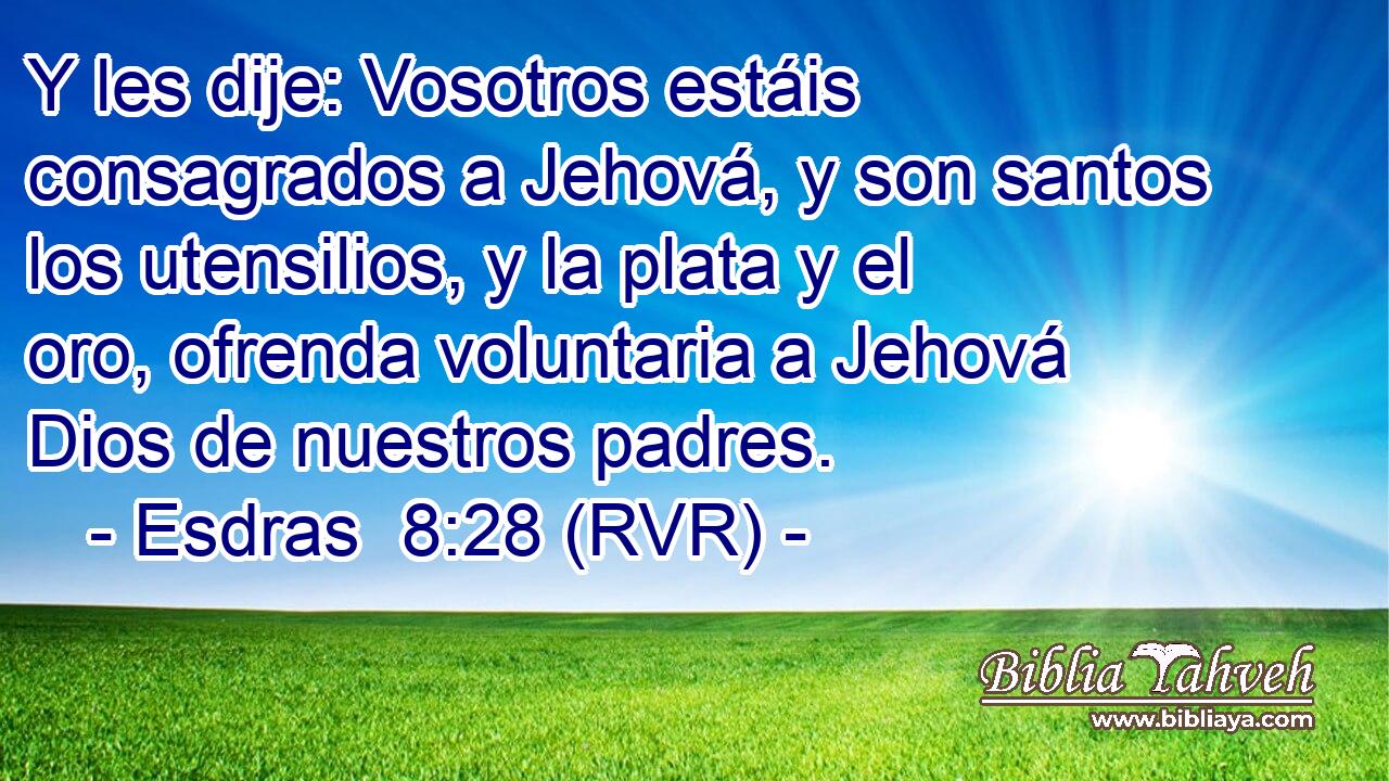 Y les dije: Vosotros estáis consagrados a Jehová, y son santos los utensilios, y la plata y el oro, ofrenda voluntaria a Jehová Dios de nuestros padres.